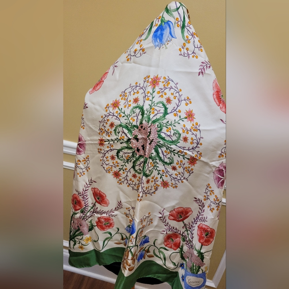 Gucci Multi-Colored Floral Pattern Silk Scarf - image 1